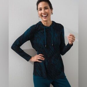 Chico’s Zenergy Cotton Cashmere Hooded Tunic Pullover Long Sleeve 2 Large NWT